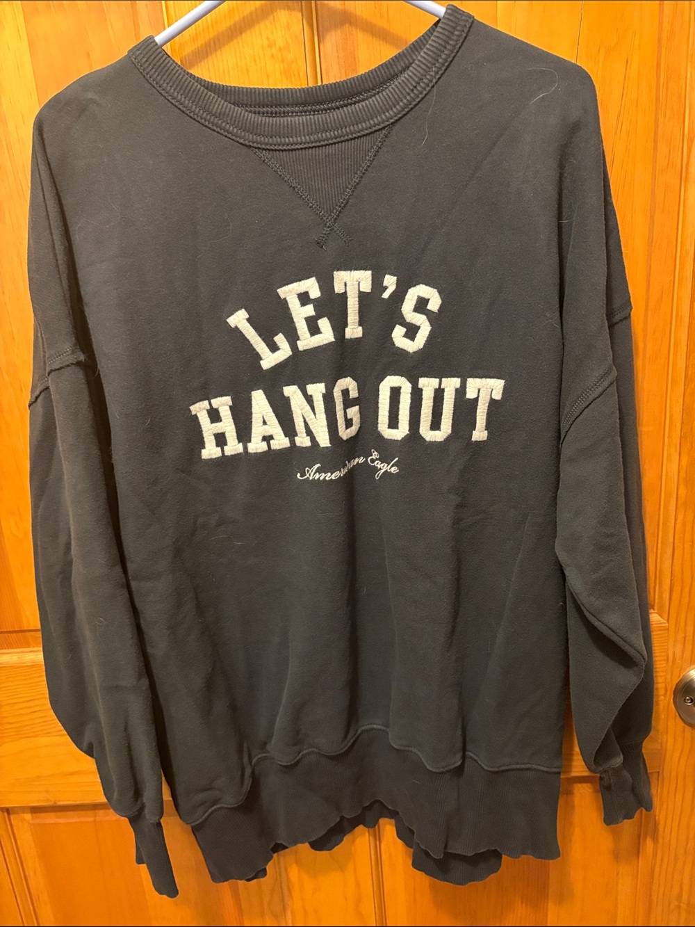 American Eagle Outfitters Black Crewneck Sweatshirt with "LET'S HANG OUT"